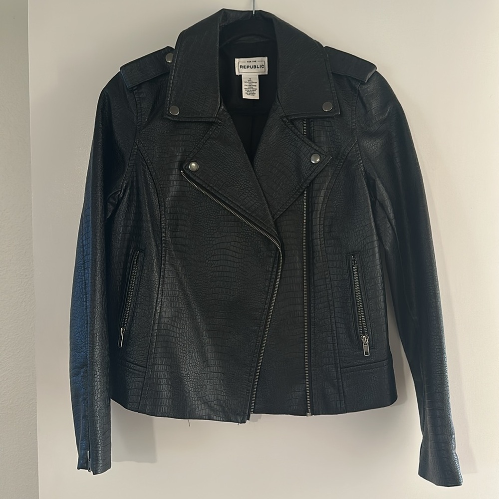 For the Republic Black Faux Leather Moto Jacket